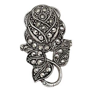 Vintage Clark and Coombs Ring  Size 4 Rose Floral Marcasite Art Deco Design 14W